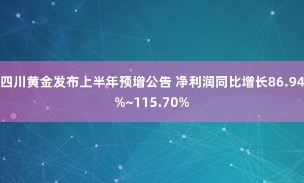 四川黄金发布上半年预增公告 净利润同比增长86.94%~115.70%